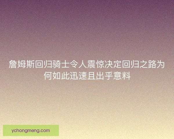 詹姆斯回归骑士令人震惊决定回归之路为何如此迅速且出乎意料