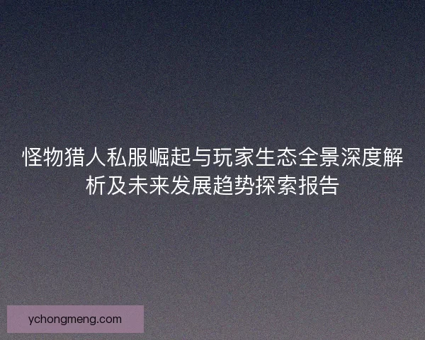 怪物猎人私服崛起与玩家生态全景深度解析及未来发展趋势探索报告
