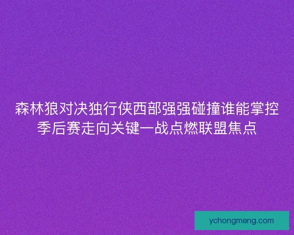 森林狼对决独行侠西部强强碰撞谁能掌控季后赛走向关键一战点燃联盟焦点