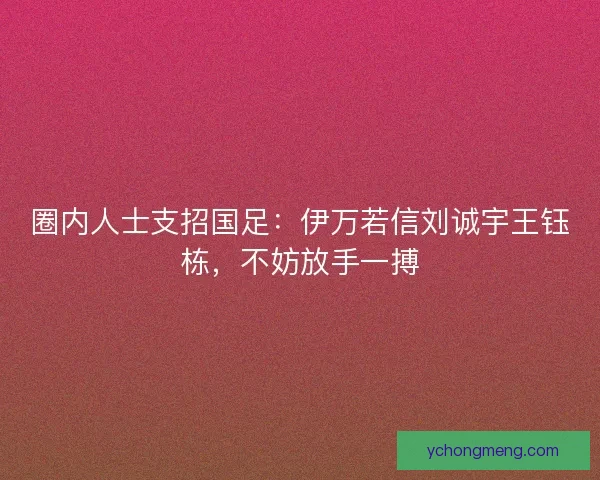 圈内人士支招国足：伊万若信刘诚宇王钰栋，不妨放手一搏